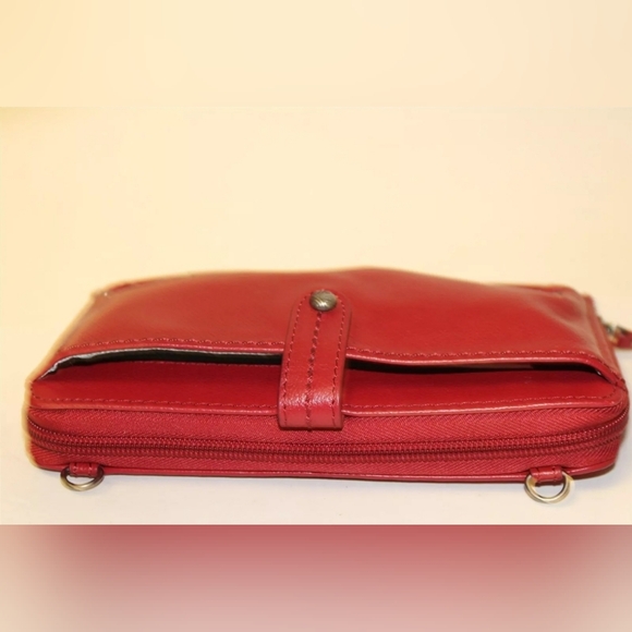 The Sak Red Leather Clutch Large Smartphone Wallet Zip Around Wristlet crossbody - Picture 13 of 15
